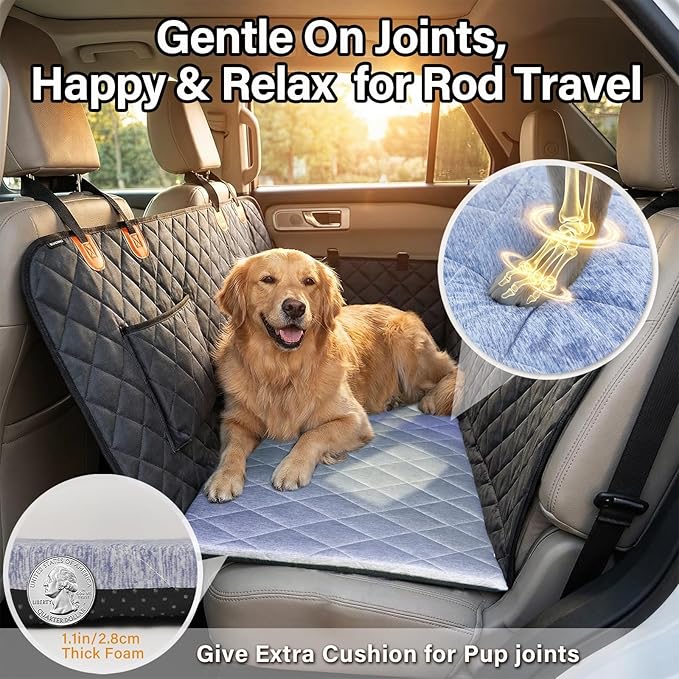 JoyBlooms Dog Bed for Car Back Seat, Dog Cooling Mat with 1.1in/2.8cm Thick Foam, Cooling Anti-Slip Washable Back Seat Pet Bed, 51.6in x 22.6in Fit on Backseat Extenders of SUVs and Small Trucks,Blue
