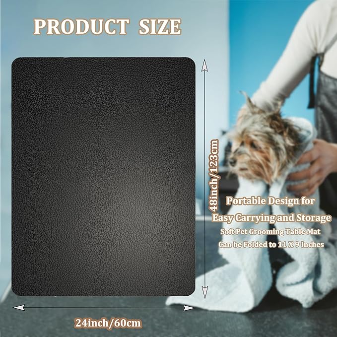 24 X 48inch Non-Slip Rubber Dog Grooming Mat, Portable Soft Pet Grooming Table Mat, Waterproof Easy Clean
