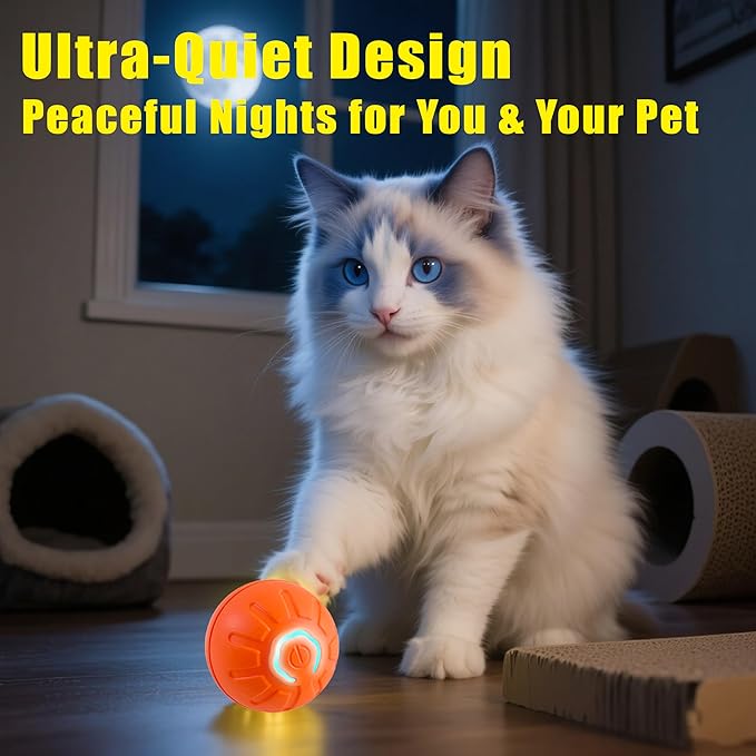 Self-Moving Dog Toy Ball – Auto Roll & Motion-Activated Play | Chew-Resistant | USB Rechargeable | for Puppies to Medium Dogs (Orange,2in Small)