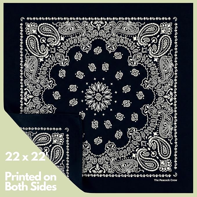 The Peacock Crew Premium Soft Cotton Bandanas Pack for Men and Women Paisley 22 x 22 inches