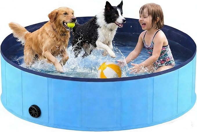 Foldable Dog Pool, Collapsible Dog Swimming Pool Hard Plastic Portable Pets Bath Tub for Dogs and Cats, Pet Wading Pool for Indoor Outdoor Backyard
