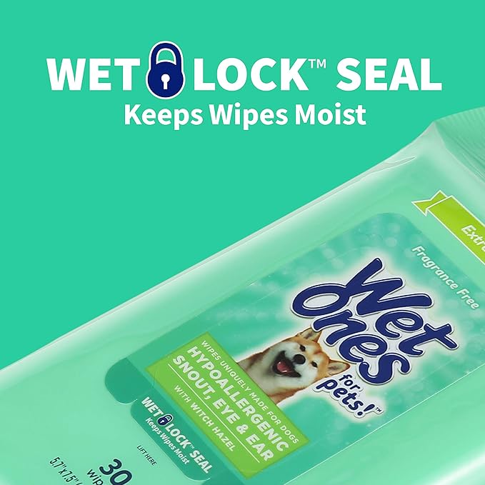 Wet Ones for Pets Extra Gentle Dog Wipes with Witch Hazel - Fragrance-Free, Hypoallergenic Pet Grooming Wipes for Snout, Eye, and Ear Areas, Sensitive Skin, 30 Count - 8 Pack