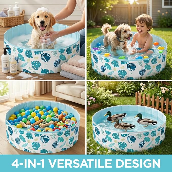 furrybaby Dog Pool for Large Dogs, Foldable Hard Plastic Pet Swimming Pool, Heavy Duty 0.5mm PVC with Non-Slip Bottom, Portable Kiddie Pool for Dogs, Pet Bath Tub for Backyard Summer, GR 63“
