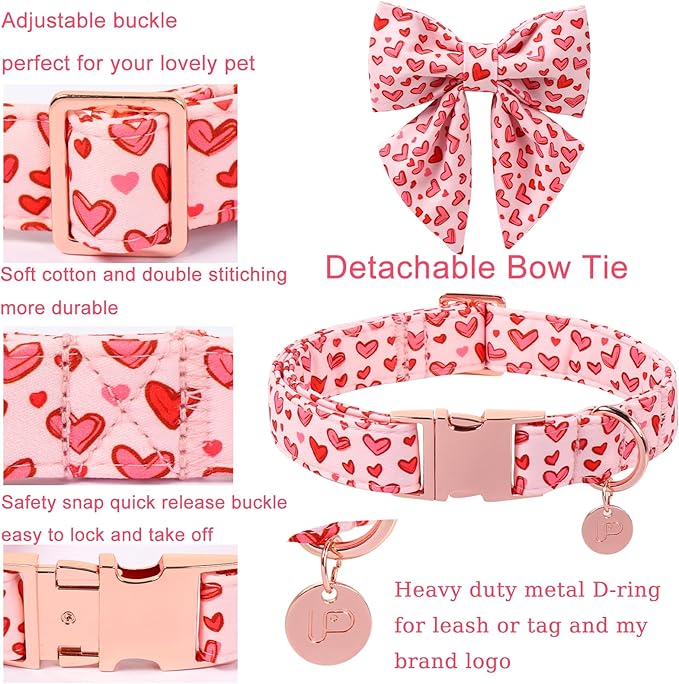 Valentine's Dog Collar & Bow Tie Set,UP URARA PUP Soft & Comfortable Pet Collar with Premium Plastic Buckle for Small, Medium, Large Dog,M