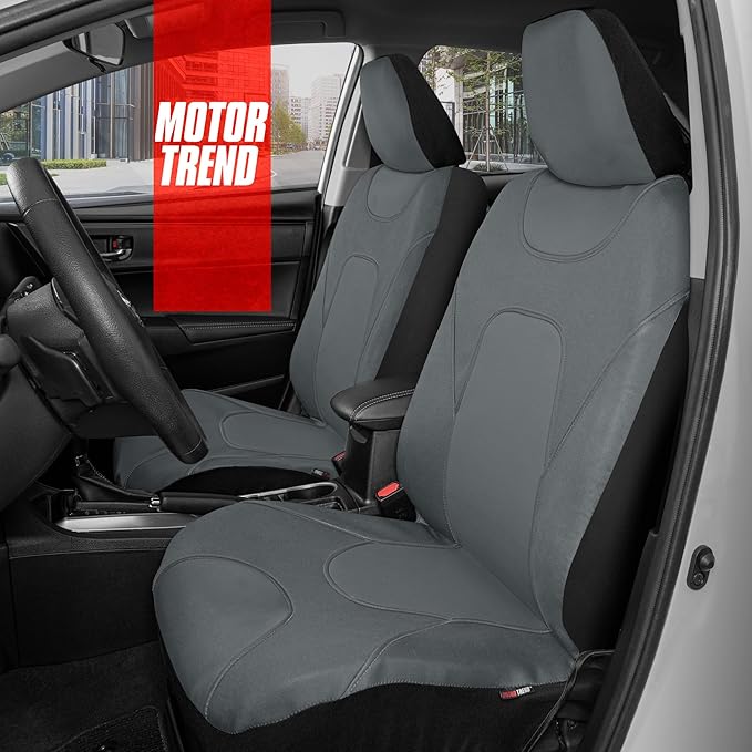 Motor Trend AquaShield Waterproof Front Seat Covers, Solid Gray Seat Covers for Cars – Neoprene Front Car Seats Cover, SUV Seat Covers Protector - Car Interior Cover for Auto, Trucks, & Dog Owners