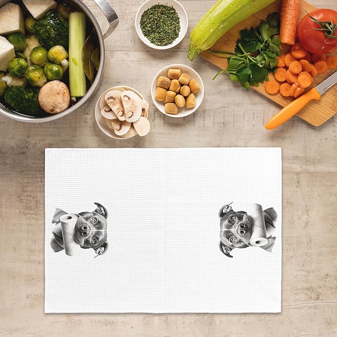 Funny Black Pitbull Terrier Bathroom Hand Towels, Dog Bathroom Decor, Funny Pitbull Terrier Kitchen Towels,Dog Mom Gifts, Animals Washroom Decorative Tea Towel Dish Towels 16x24 Inch