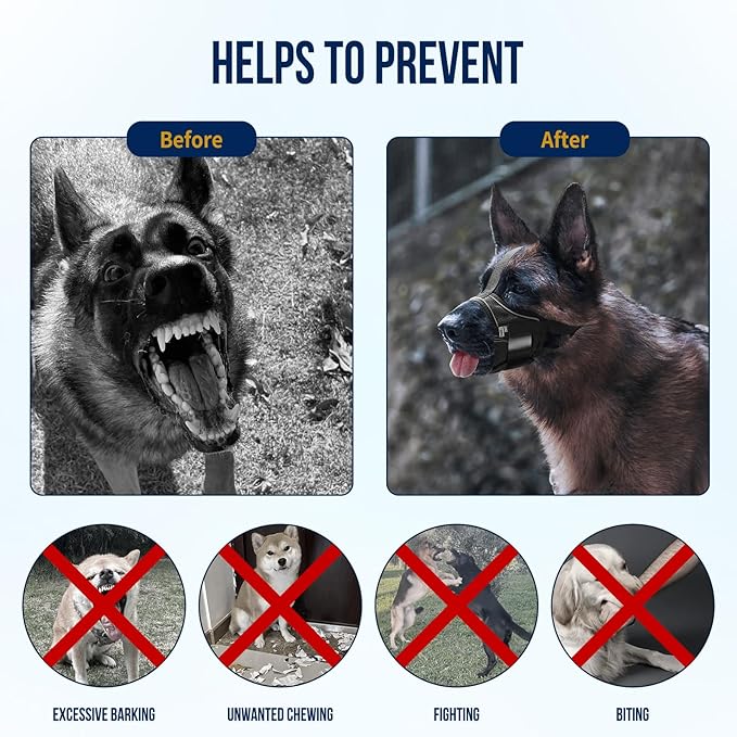 OneTigris Large Dog Muzzle,Soft Nylon Muzzle Anti Biting Barking Chewing,Air Mesh Breathable Drinkable Adjustable Loop Pets Muzzle for Small Medium Large Dogs(XXXL)