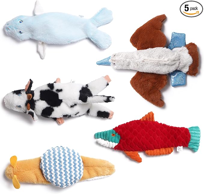 Nocciola Squeaky Dog Toys, 5-Pack Crinkle Plush Toys, No Stuffing Dog Toys for Small Medium Large Dogs, Boredom Relief