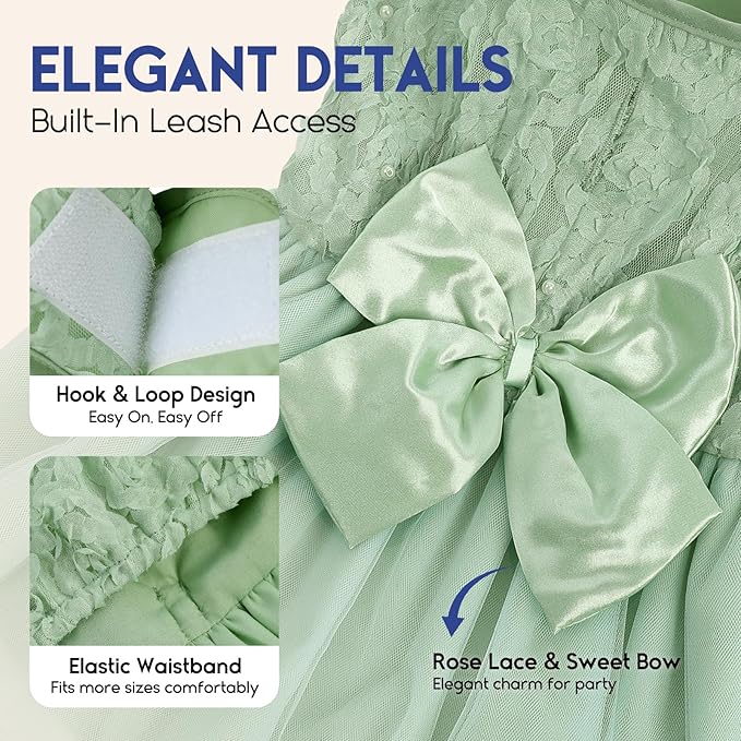 ASENKU Small Dog Dress Pet Wedding Dress Princess Lace Puppy Birthday Party Outfit Formal Apparel Girl for Only Small Medium Dogs Cats (2XL, Green)