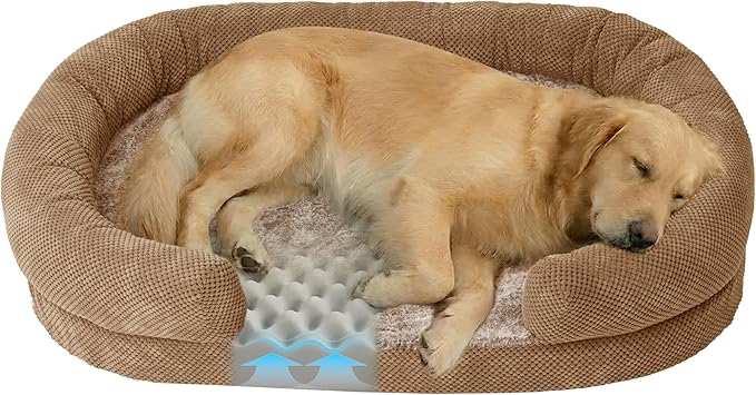 Orthopedic Dog Bed for Large Dogs, X-Large, Memory Foam, Removable Washable Cover, Bolstered Sides, 43L x 31W x 7.1H inches, Designed for Senior Dogs, Coffee, Oval