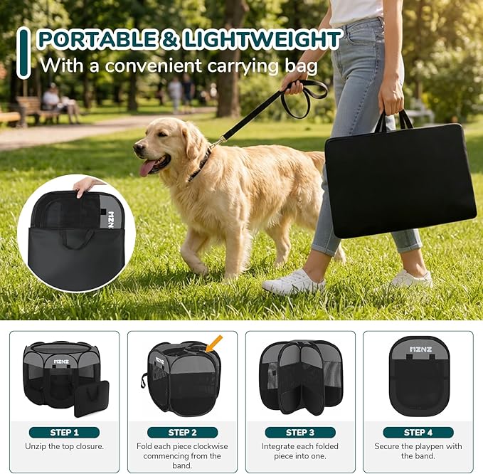 Dog Cat Playpen, Portable Small Animal Playpen Crate Indoor for Dogs Cats Rabbits, Foldable Guinea Pigs Bunny Cage Enclosure Outdoor, Pop Up Dogs Cats Tent Kennel with Carrying Case, Dark Grey