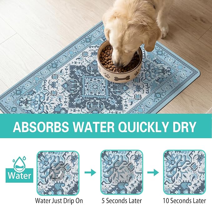 Pet Feeding Mat for Floors Waterproof Dog Mat for Food and Water Absorbent Quick Dry Non Slip mat for Cat Bowls