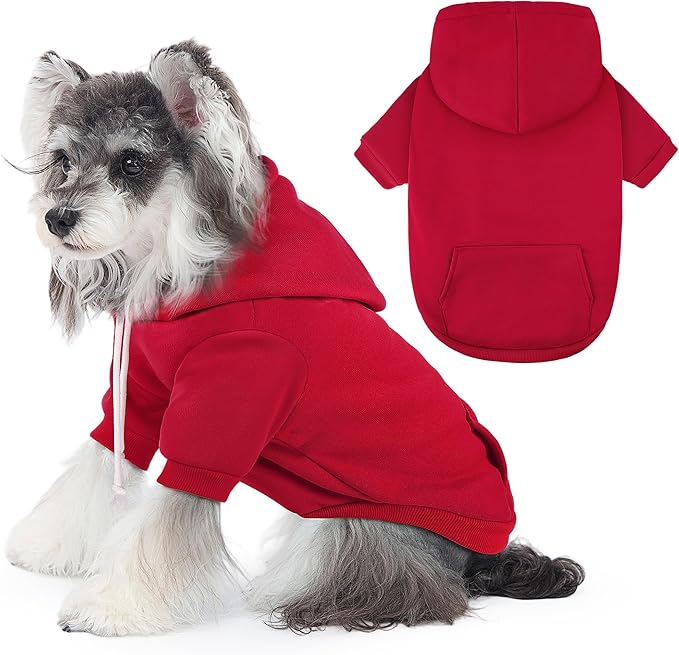 Dog Basic Hoodie Soft Dog Clothes Cold Weather Sweaters for Medium Large Dogs Cozy Fabric Warm Sweatshirt with Leash Hole for Boys (Red, X-Small (2-5 lbs))