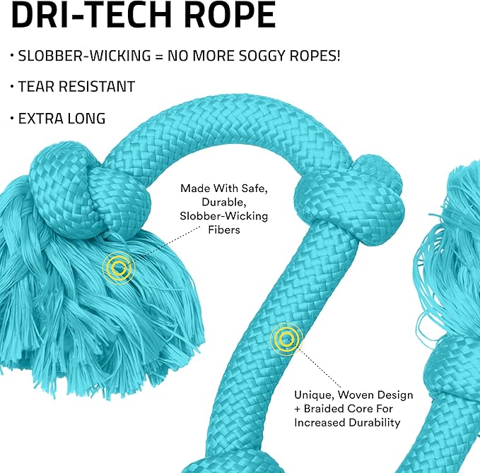 Playology Dog Toys | Dri-Tech Rope Tug of War Dog Toy for Tough Chewers | Peanut Butter Scented Mega Size Tug Rope Toys for Extra Large Dogs