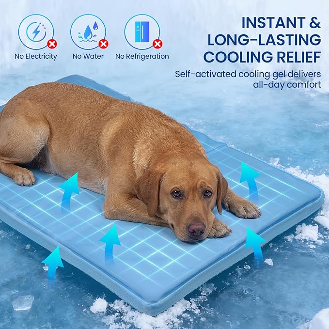 Dog Cooling Mat 36" x 20": Extra-Thick Cooling Comfort with Orthopedic Joint Support, Removable Memory Foam & Non-Slip Bottom – Non-Toxic Gel – Indoor & Outdoor Use for Dogs & Cats 25-50 lbs
