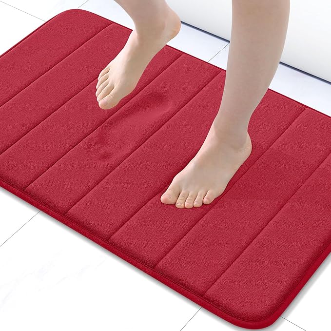 Buganda Memory Foam Bath Mat, 24" x 16", Ultra Soft and Non-Slip Bathroom Rugs, Water Absorbent and Machine Washable Bath Rug for Bathroom, Shower, and Tub, Red