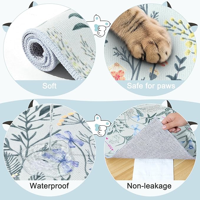 Bienbee Cat Litter Mat, 2PCS 33"x22" Machine Washable Litters Box Mats Non-Slip &Waterproof Cat Litters Trapping Mats Easy to Clean Mat for Litter Box Less Waste Protects Floors Green Leaves L