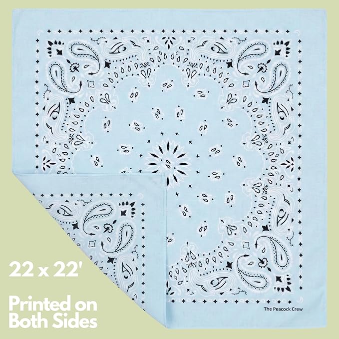 The Peacock Crew Premium Soft Cotton Bandanas Pack for Men and Women Paisley 22 x 22 inches