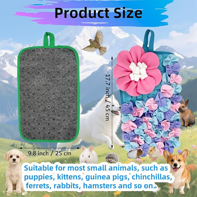 Snuffle Mat for Dogs, Snuffle Mat for Cats Rabbit Foraging Mat Interactive Feed Game Puzzle Toy for Rabbit Bunny Guinea Pigs Chinchillas Ferrets Feeding Mat Bedding Cage Accessories Purple-Pink