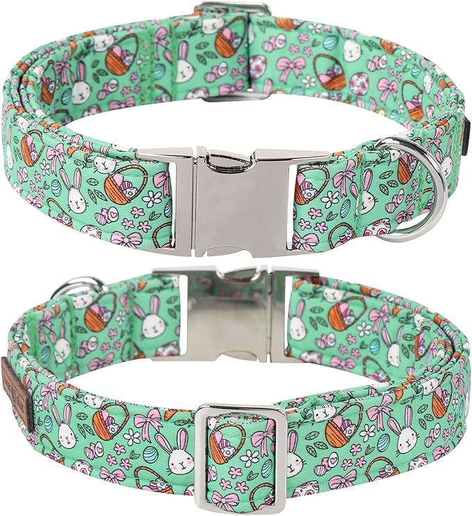 Lionet Paws Easter Dog Collar,Green Eggs Dog Collar for Large Dogs Bowtie, Adjustable Cotton Rabbit Bowtie Pet Collars for Medium Large Dogs