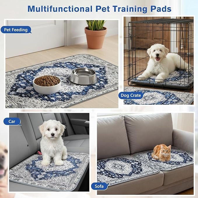 Washable Pee Pads for Dogs and Cats, 2 Pack Absorbent Thick Reusable Training Dog Pet Puppy Pads, Waterproof & Non-Slip Whelping Pads for Potty Training, Whelping, Playpen, Crate, Prevents Leakage