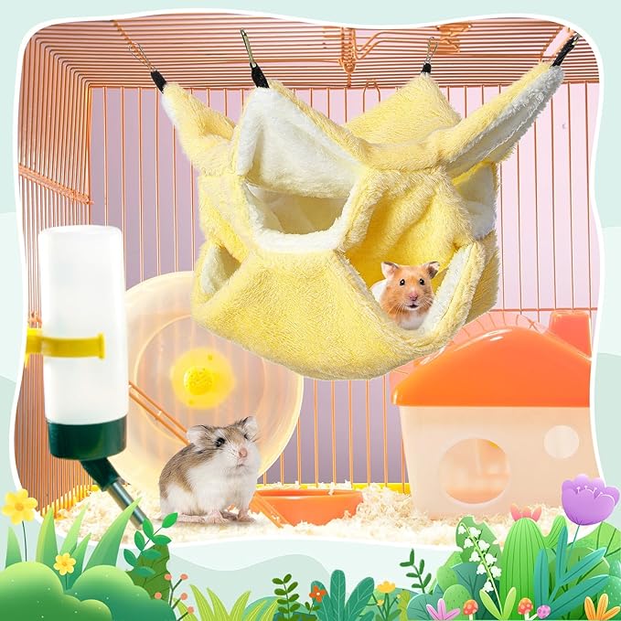 Jerify 6 Pcs 3 Layers Rat Hammock Set Small Animals Hammock Guinea Pig Ferret Hanging Hammocks Hamster Pet Cage Accessories for Chinchilla Sleeping and Playing(6 Colors)