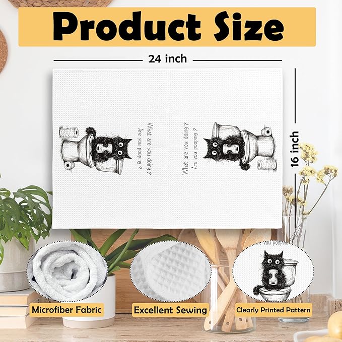 Black Cat Funny Hand Towels, Black Cat Lovers Mom Lady Gifts Hand Towel for Bathroom Decor, Funny Kitty Kitten Decorative Towels for Bathroom Washroom Toilet 16x24 Inch