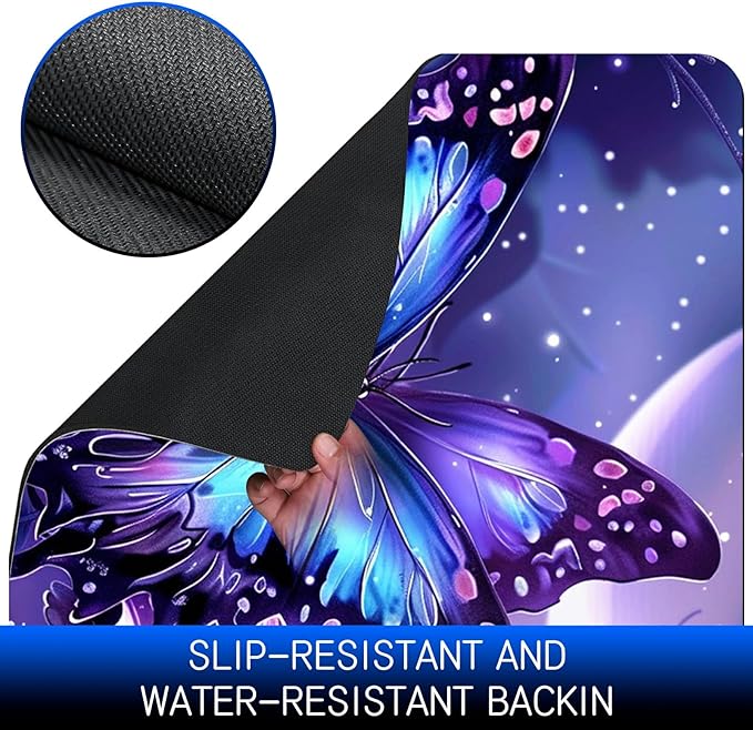 Dog Food Mat, 19.6" x 23.6" Absorbent Pet Feeding Mat for Food and Water, Waterproof Diatom Mud Pet Placemat with Non-Slip Rubber Backing, Cat Bowl Mat for Floors - Purple Butterfly 2
