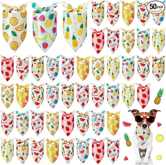 Weewooday 50 Pcs Fruit Dog Bandanas Bulk for Summer Soft Bibs Adjustable Triangle pet Bandana for Small Medium Large Costume(Fruits Pattern, 19.7 x 13.8 x 13.8 Inch)