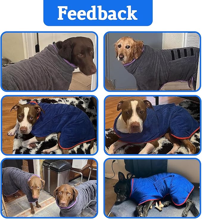 Dog Drying Coat - Fast Drying Dog Towel Robe - Microfiber Super Absorbent Pet Bathrobe, Adjustable Collar & Belly Strap Pet Coat Pet Bath Robe Towel (XXX-Large, Red)