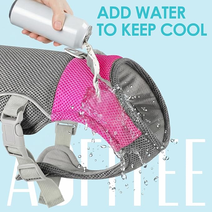 AOFITEE Dog Cooling Vest, Lightweight Cooling Jacket for Dogs, Breathable Dog Cooler Shirt with Harness D-Ring, Pet Sun Shirt UV Protection Ice Vest for Small Medium and Large Dogs, Pink XXL
