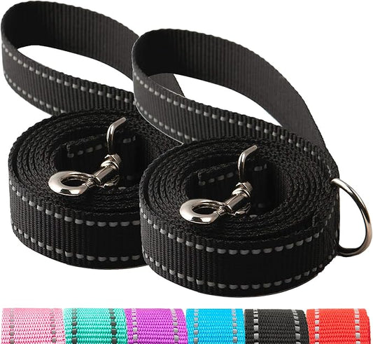 2-Pack Reflective Leash 6ft - Nylon Leashes for Small, Medium, Large Dogs, Puppies, Cats - 6ft Training Leash with D Ring (Black, 1" X 6FT(2-Pack))
