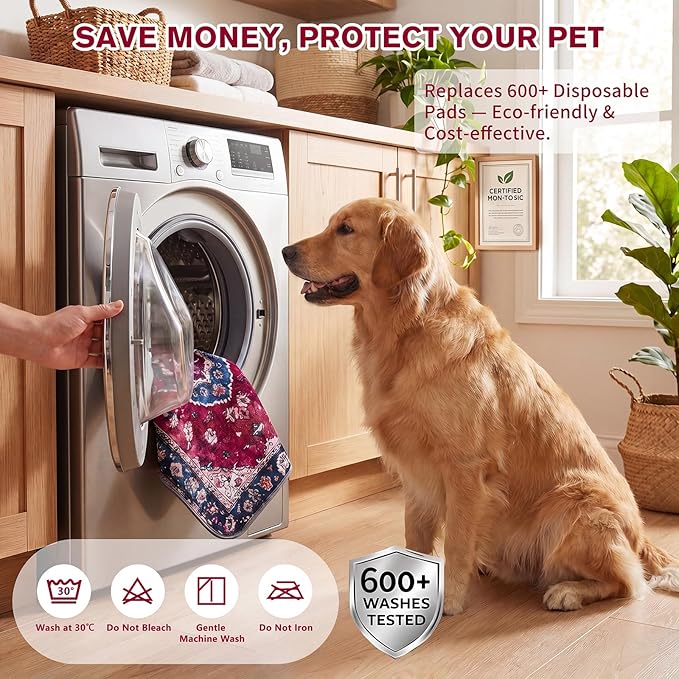 Washable Pee Pads for Dogs and Cats, 2 Pack Absorbent Thick Reusable Training Dog Pet Puppy Pads, Waterproof & Non-Slip Whelping Pads for Potty Training, Whelping, Playpen, Crate, Prevents Leakage