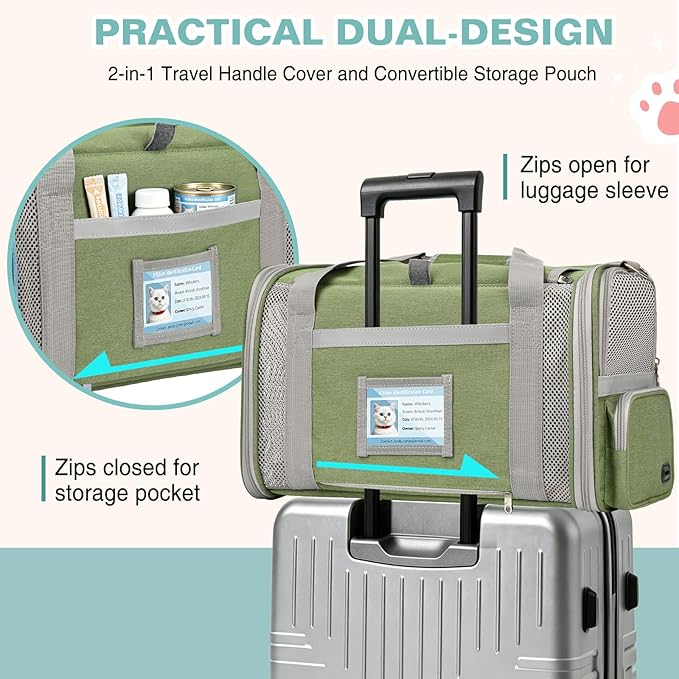 Soft Cat Carrier for Pets Up to 20 Lbs, Collapsible Cat Carrier Bag with Privacy Curtains, Airline Approved Small Pet Carrier for Small Medium Cats Dogs Puppy, Washable Soft Pet Travel Bag Dog Carrier