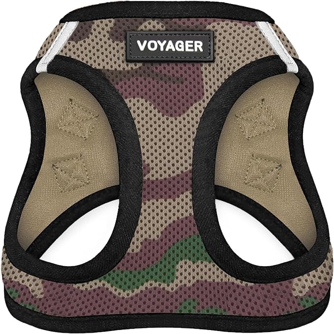 Best Pet Supplies - All Weather Mesh / Plush, Reflective, No Pull Harness for Small, Medium Dogs, Cats - Secure with Hook & Loop Fastener, Buckle, Double D-Rings - Army/Black Trim, XS