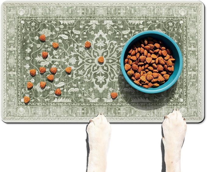 Absorbent Pet Dog Bowl Mat for Food and Water, Pet Cat Food Feeding Mat with Non Slip Rubber Backing, Dog Food Mats for Floors Waterproof, 12"x20"