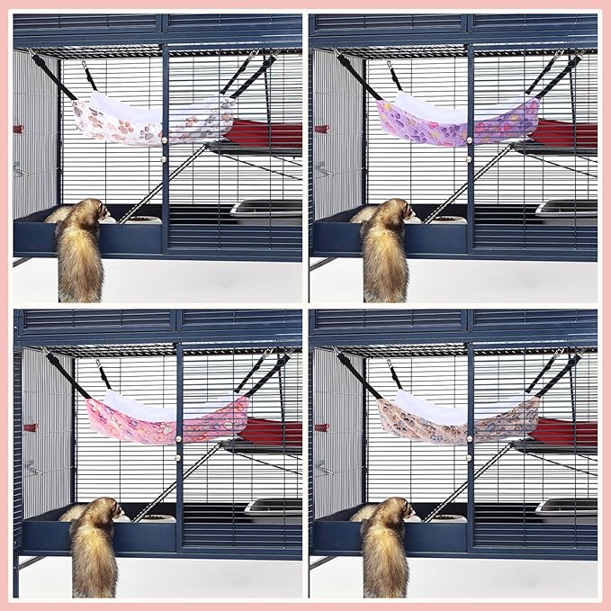 Geelin 4 Pcs Cat Hammock for Cage Soft Hanging Pet Hammock Bed with Adjustable Straps and Metal Hooks Double Sided Bed for Large & Small Cats Ferret Rat Sugar Glider(Paw,20 x 24 Inch)