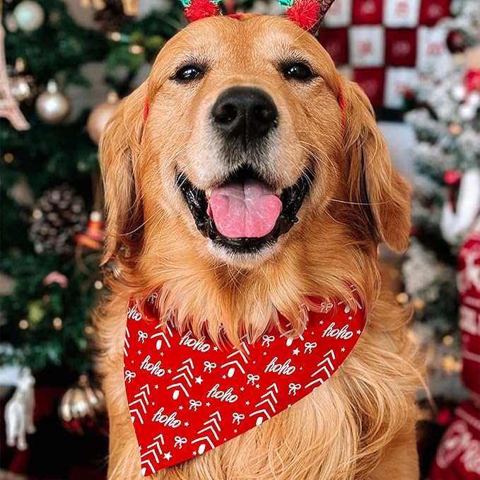 Christmas Dog Bandanas Reversible 2 Pack, Cute Santa Claus Dog Paw Tree Snowman Christmas Pet Bandanas Set Adjustable Triangle Winter Xmas Holiday Scarves for Medium Large Extra Large Boy Girl Dogs