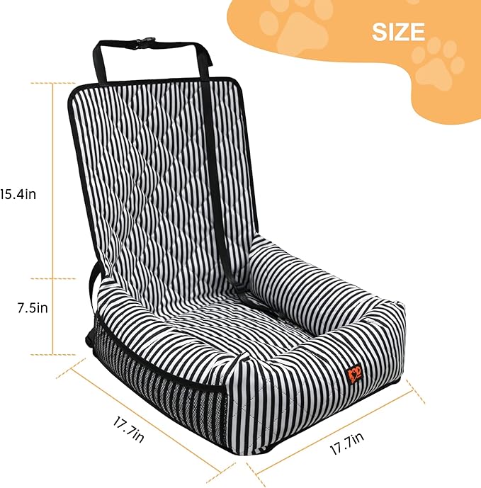 Dog Car Seat for Small and Medium Dogs, Booster Seat Sofa Pet Bed, Portable Car Travel Carrier Bed (Black Stripes-Thick Filling)