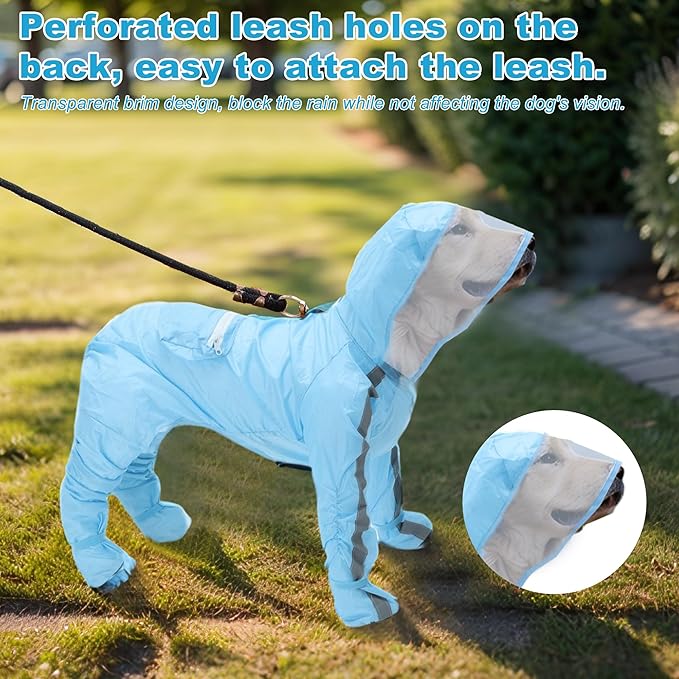 Dog Raincoat, Full Coverage Small Dog Raincoat, Waterproof with Four-Leg Protection, Dog Rain Jacket, Reflective Strip Design, Blue, XXL Size, 1 Pcs