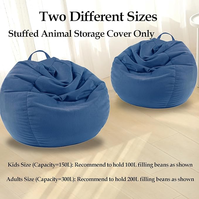 LPMOERA Stuffed Animal Storage Bean Bag Chair Cover (No Filler) For Kids and Adults.Pets Dogs/Cats Lazy Beds.Soft Premium Corduroy Stuffable Bean Bag For Organizing Children Plush Toys or Memory Foam