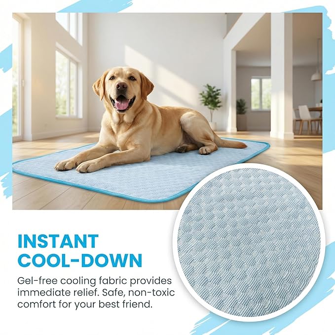 Dog Cooling Mat for Large Dogs 31"x23", Non-Slip Washable Ice Silk Cool Pad for Pets Up to 33 lbs, Rugged Self-Cooling Pet Bed for Indoor & Outdoor Summer Use, Blue