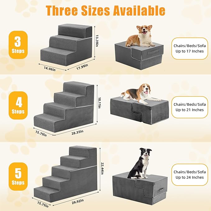 4-Step Dog Stairs for Large Dogs and Cats, 18in H Dog Steps for Couch, Sofa, Chair, Durable Non-Slip Sturdy Pet Steps, Pet Ramp for High Bed Indoor