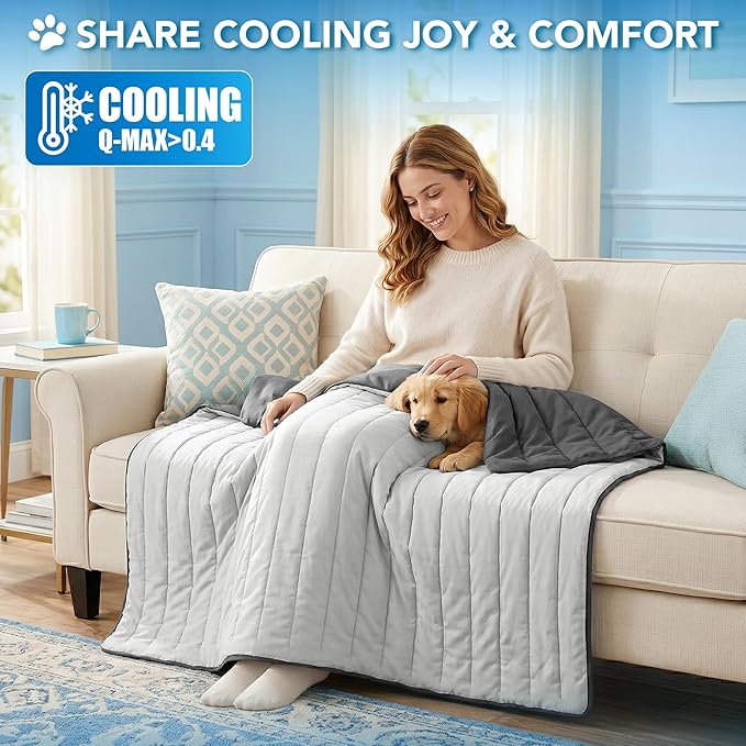 PetAmi Dog Cooling Mat, Q-Max Pet Cooling Blanket with Thick Cushioning, Self Cooling Pad for Dogs & Cats, Reversible Summer Mat for Crate, Couch, Kennel, Gray/Light Grey, Medium (29x40)