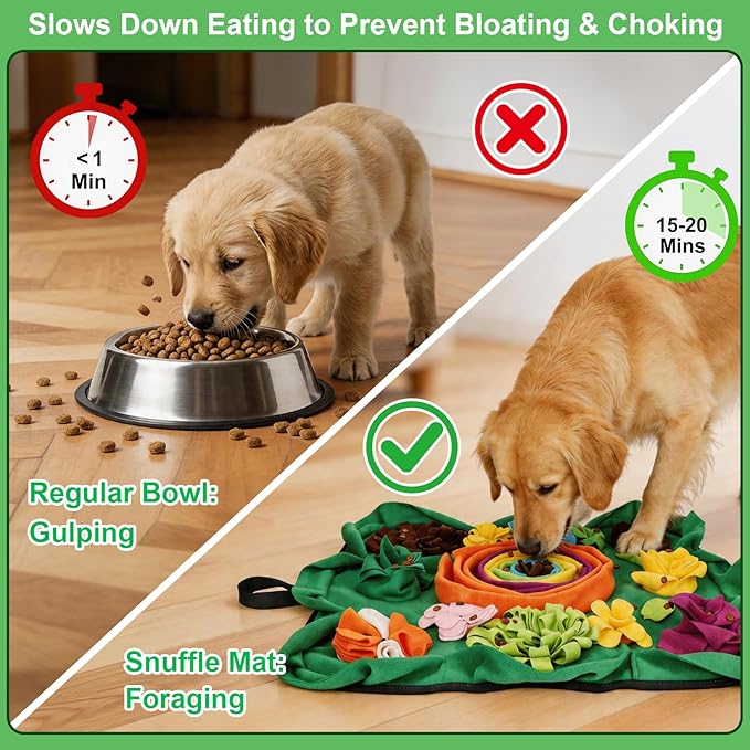 Vextronic Snuffle Mat for Dogs Large Breed Small Medium, 25''x25'' Dog Sniffing Mat, Interactive Puzzle Foraging Mat for Dogs, Dog Slow Feeder Mat, Encourages Natural Foraging Skills for Cats Rabbits