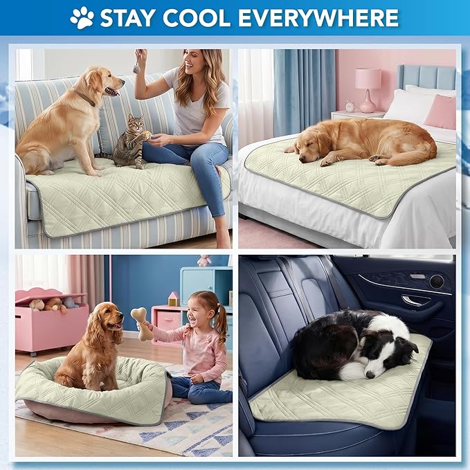 PetAmi Dog Cooling Mat, Waterproof Self Cooling Dog Pad with Non-Slip Backing, Q-Max >4.0 Pet Cooling Mat for Crate, Couch, Kennel & Car, Indoor Outdoor Summer Use, Beige, 40x60