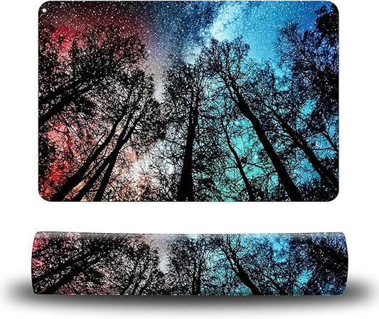 Dog Food Mat, 15.7" x 23.6" Absorbent Pet Feeding Mat for Food and Water, Waterproof Diatom Mud Pet Placemat with Non-Slip Rubber Backing, Cat Bowl Mat for Floors - Red and Blue Trees