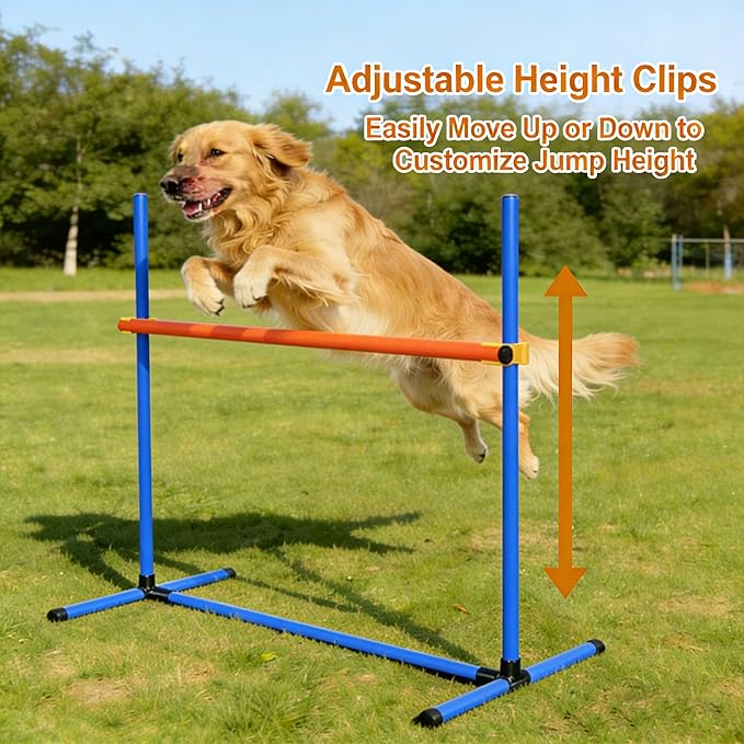 4 PCS Dog Agility Course Equipment, Adjustable Jump Bars Obstacle Training Supplies PVC Puppy Exercise and Coordination Training Kit with Carry Bag for Indoor Outdoor Use(Blue)
