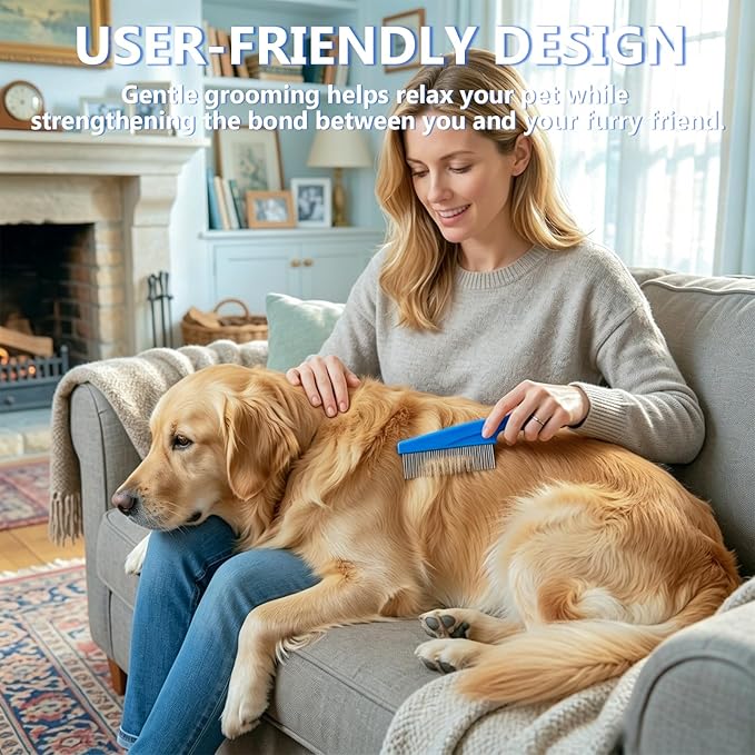 7 Pack Pet Grooming Comb Set, Stainless Steel & Plastic Dog Cat Combs, Rounded Teeth Detangling Comb, Tear Stain Cleaning Comb, Eye Hair Comb for Small Medium Large Puppy Kitten