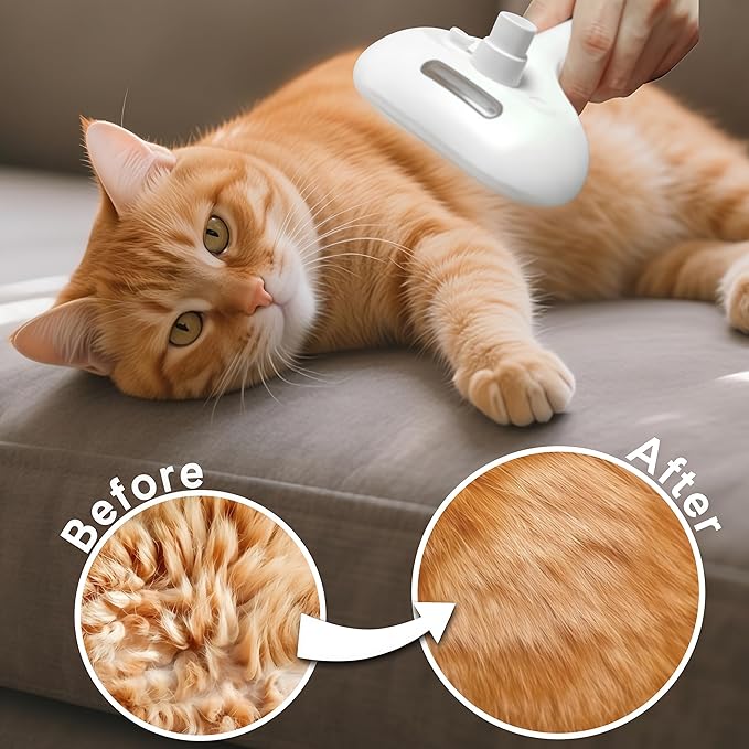 Pet Steam Brush for Dogs & Cats - 3-in-1 Deshedding & Detangling Tool with Steam Spray, Anti-Static Grooming Brush for Long/Short Haired Pets, Waterless Cleaning & Massage(White)